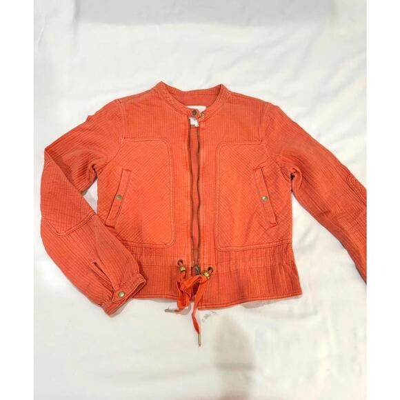Anthropologie Jackets & Blazers - Anthropologie Coral Orange Joyce Quilted Textured Moto Full Zip Jacket- Size XS